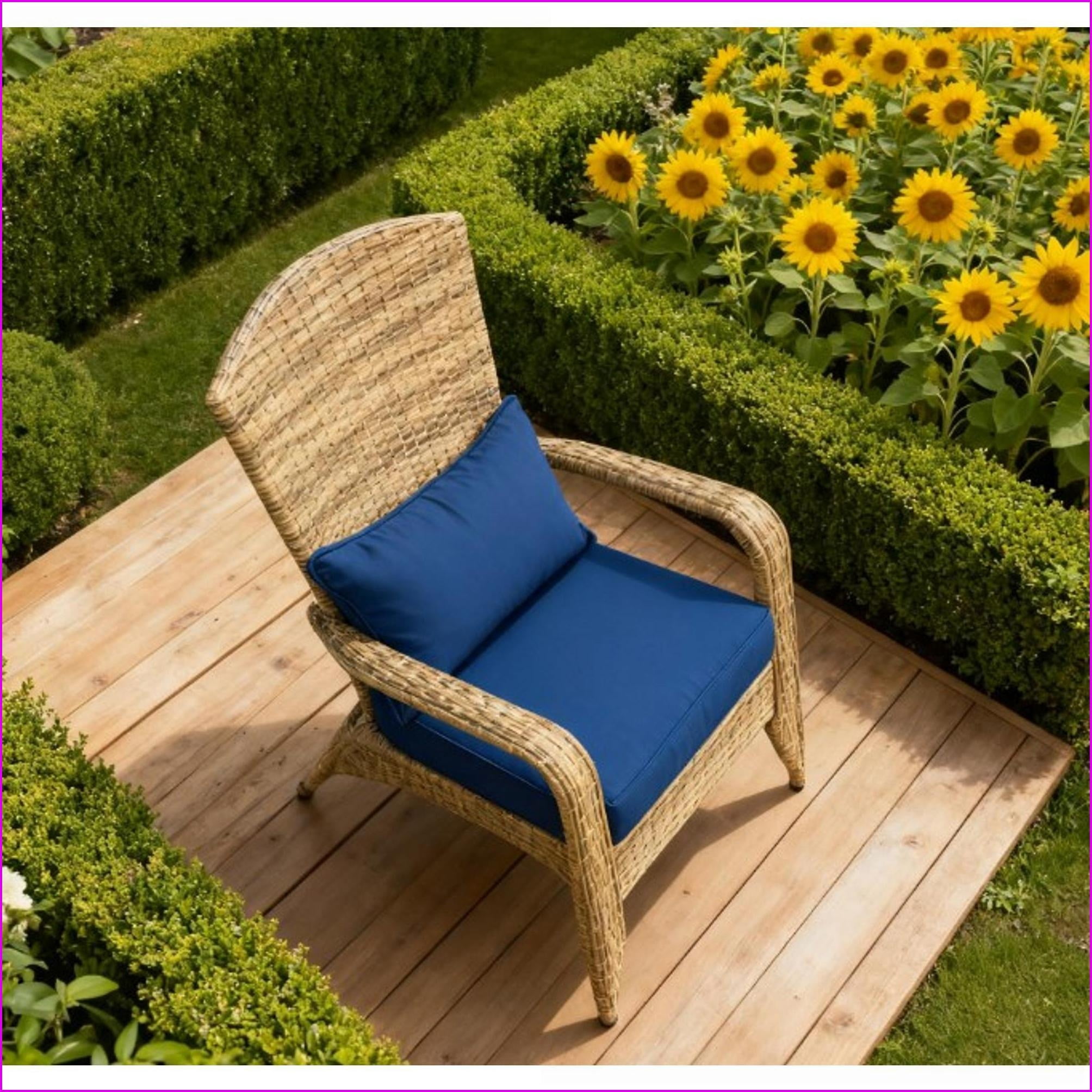 Outdoor Adirondack Chair with PE Rattan Wicker, Dark Blue Cushion | Patio Porch Pool | Dark Blue | Steel