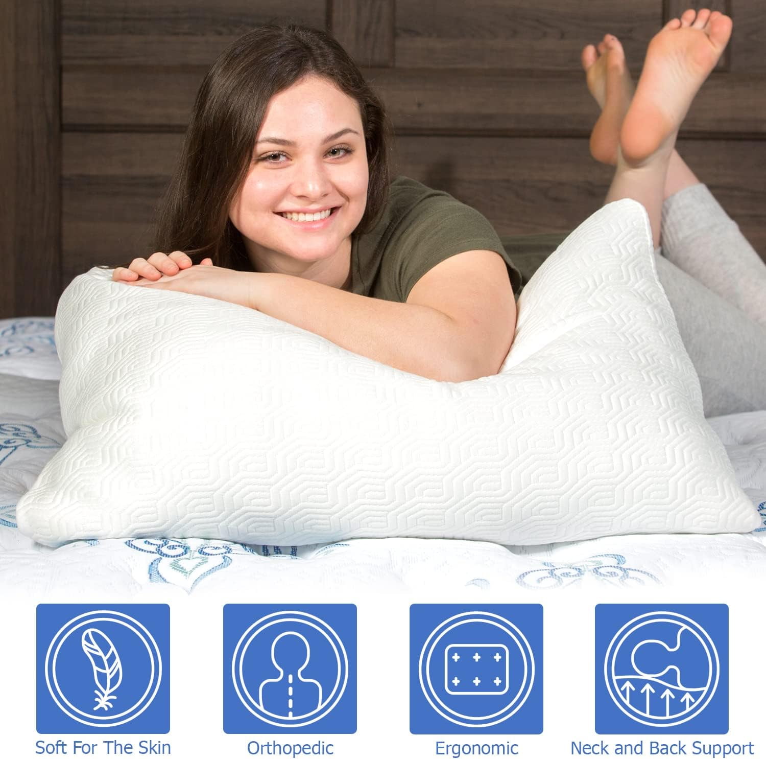 2 Pack King Size Bamboo Pillow, Memory Foam Bed Pillows with Washable Pillowcases, King (2 Pack)