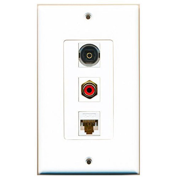 RiteAV - 1 Port RCA Red and 1 Port Toslink and 1 Port Cat6 Ethernet White Decorative Wall Plate Decorative