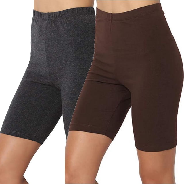 AherBiu 2pc Biker Shorts Women Compression High Waisted Yoga Leggings Slim Tight Athletic Running Bottom Shorts