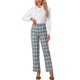 thumbnail image 2 of Pantalones largos rectos de cintura elástica con botones y cremallera de cuadros para mujer Inspire Chic L color caqui, gris y azul, 2 of 6