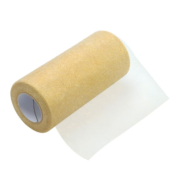 VANIDO 6 Inch Sparkling Tulle Ribbon Roll Glitter Tulle Rolls 25 Yards Tulle Spool (Gold)