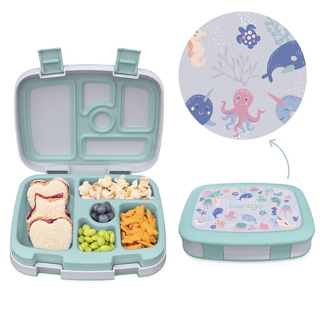 Bentgo Kids Prints Leak-Proof 5-Compartment Bento-Style Kids Lunch Box - Ideal Portion Sizes for Ages 3 to 7 - BPA-Free Dishwasher Safe Food-Safe Materials - 2023 Collection (Sea Life)