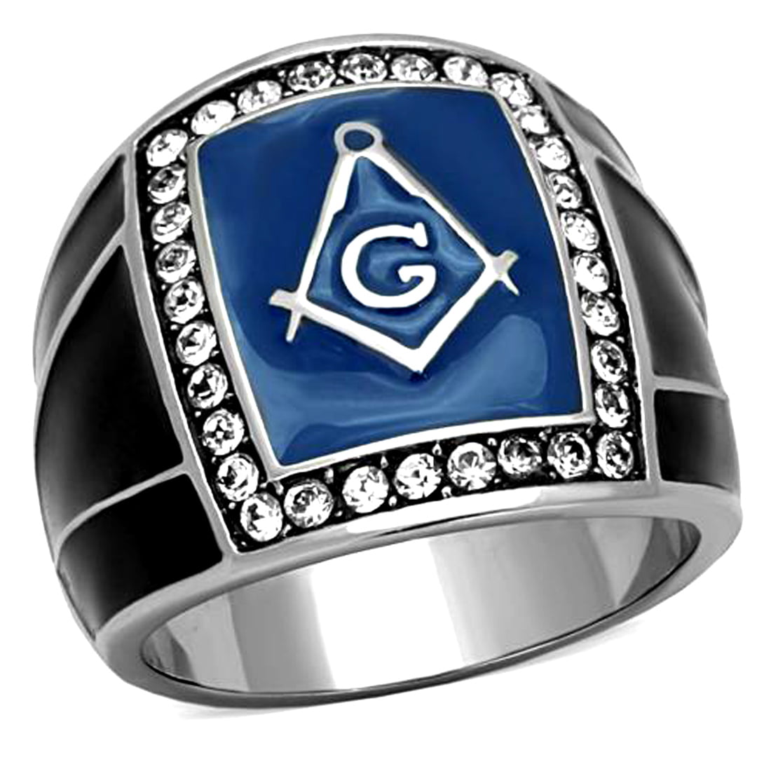 Oval Blue Enamel No Stone No " G " Free Mason Masonic Men Ring Size 10 