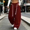 thumbnail image 6 of Women's Wide Leg Sweatpants, Curved Leg Pants with Elastic Waist, Drawstring & Side Pockets, Running Hiking Casual Wear | VerBelle,Wine M, 6 of 9