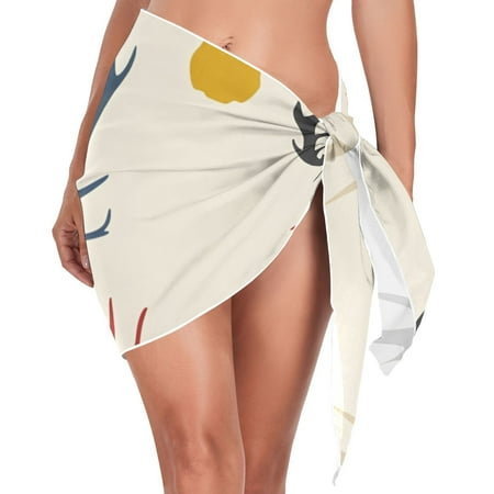 Print Antlers Deer Head Women Coverups Beach Cover Up Chiffon Swimsuit Bikini Wrap Short Skirt Beach Slit Tie Waist