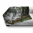 thumbnail image 2 of Waterfall Soft Flannel Fleece Blanket, Photo of Jungle Wonders in Forest Natural Fountain Mother Earth Scene, Cozy Plush for Indoor and Outdoor Use, 70" x 90", Lime Green Dark Cocoa, by Ambesonne, 2 of 5