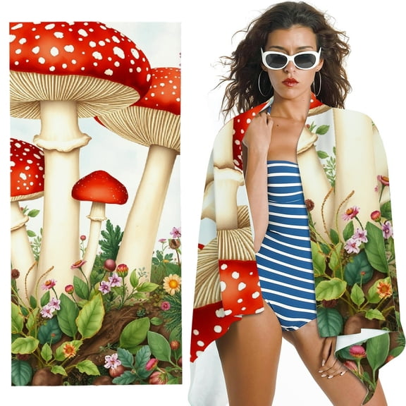 RKSupls Mushroom Floral Microfiber Beach Towel, Extra Large Quick Dry Lightweight Towel for Travel Swimming Camping, Soft Super Absorbent- 30x60 in