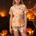 thumbnail image 2 of Cdudpw Halloween Pajamas Toddler Girl Pumpkin Ghost Pajama Set Short Sleeve Button Down Shirt Fall 2 Piece Outfits(A015-Yellow), 2 of 5