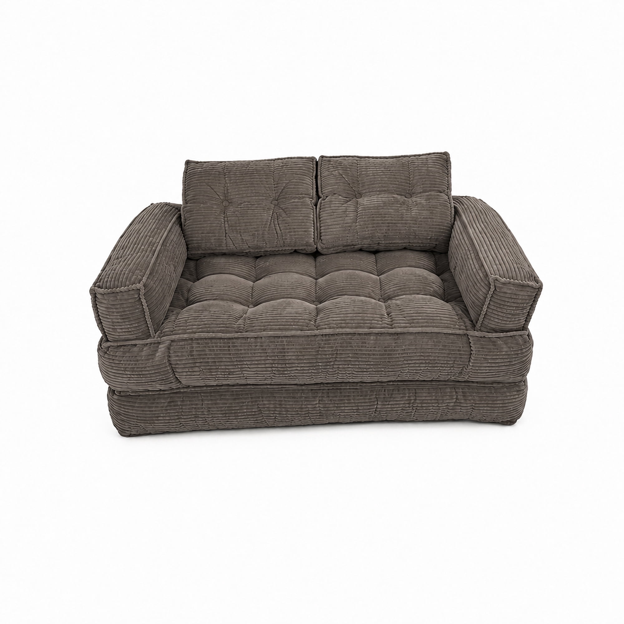 Modular Floor Sofa 51.18 Inch, 2-Seater Corduroy Couch with Chaise Lounge, Lazy Double Sofa for Living Room and Apartment, No Assembly Required, Coffee