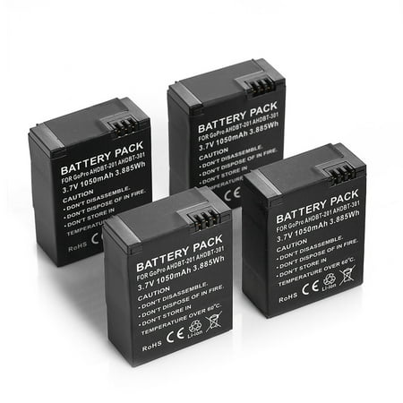 Powerextra 4-Pack 3.7V 1050mAh Digital Camera Battery For GoPro Edition AHDBT-301, AHDBT-201, HD Hero3 Lithium-ion