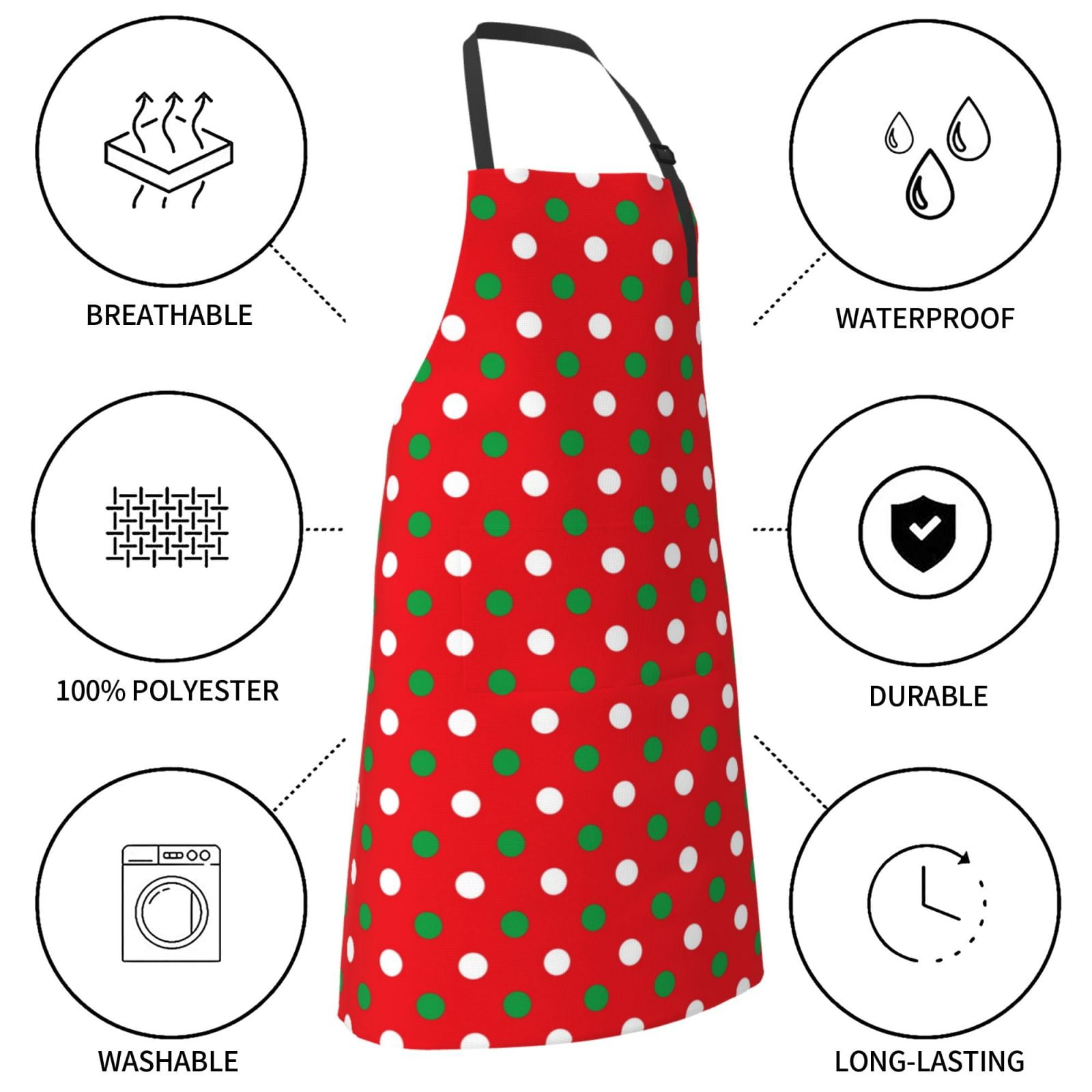Kdxio White and Green Polka Dot Apron with Pockets Adjustable Kitchen Aprons for Men Women Waterproof Aprons for Cooking,Drawing,Crafting, Baking Household Cleaning