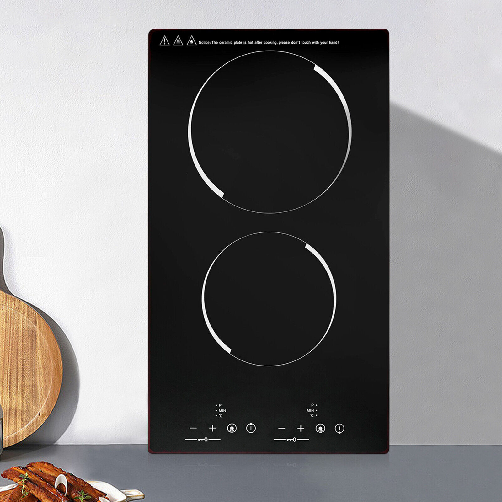 2 Burners Modern Electric Cooking Stove Ceramic Cooktop Touch Control 1500W 140-482°F Black 20.08*11.34in