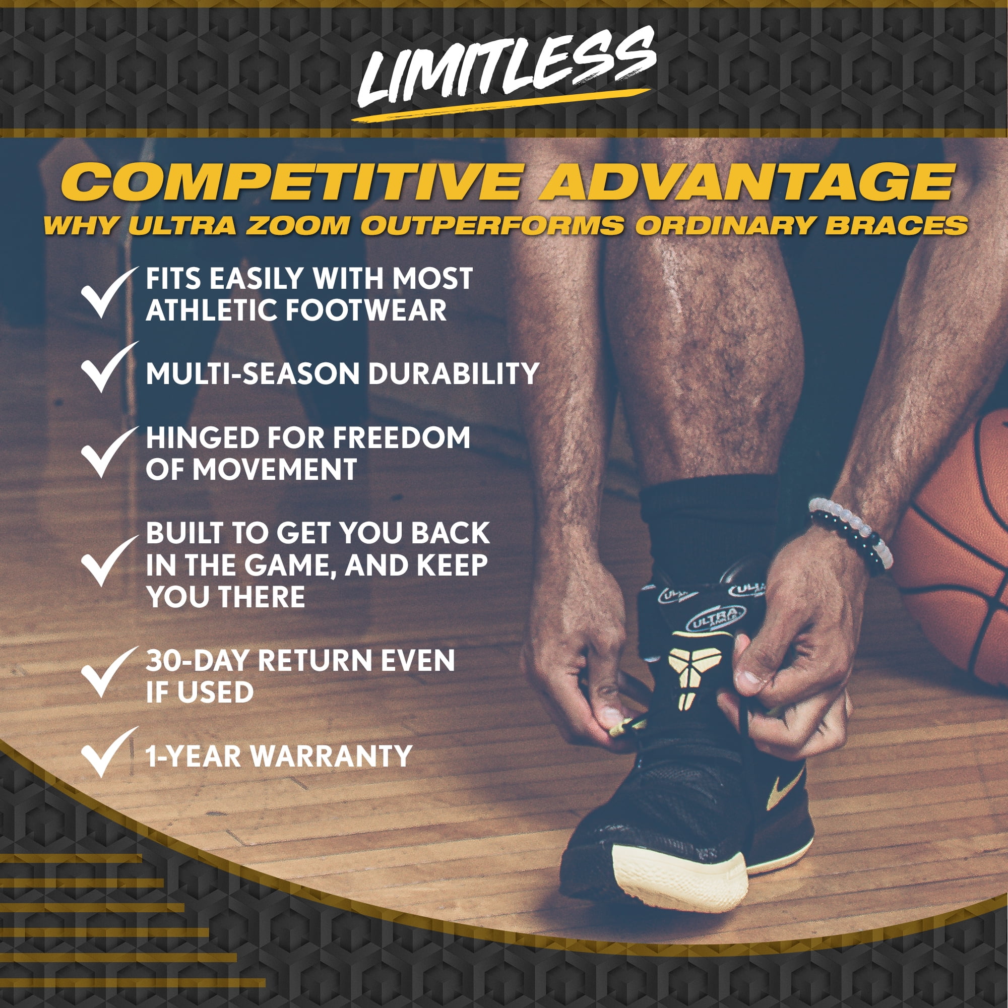 Ultra Ankle® Ultra Zoom® Hinged-Cuff Ankle Brace S/M