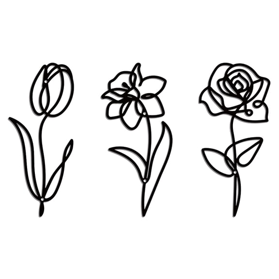 3 Styles Abstract Flowers Metal Wall Art Decor Black Minimalist Rustic Flower Line Sculpture Wall Art Modern Abstract Floral Line Hanging