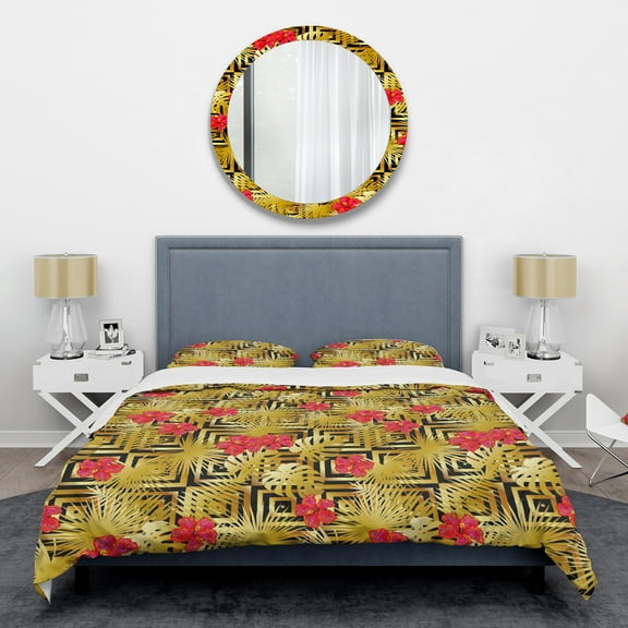 Designart 'Tropical Gold Luxury Pattern I' Mid-Century Modern Duvet Cover Set