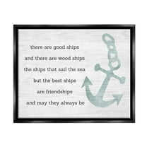 Stupell Industries Inspirational Friendship Quote Boat Ship Anchor Silhouette Graphic Art Jet Black Floating Framed Canvas Print Wall Art, Design by Daphne Polselli
