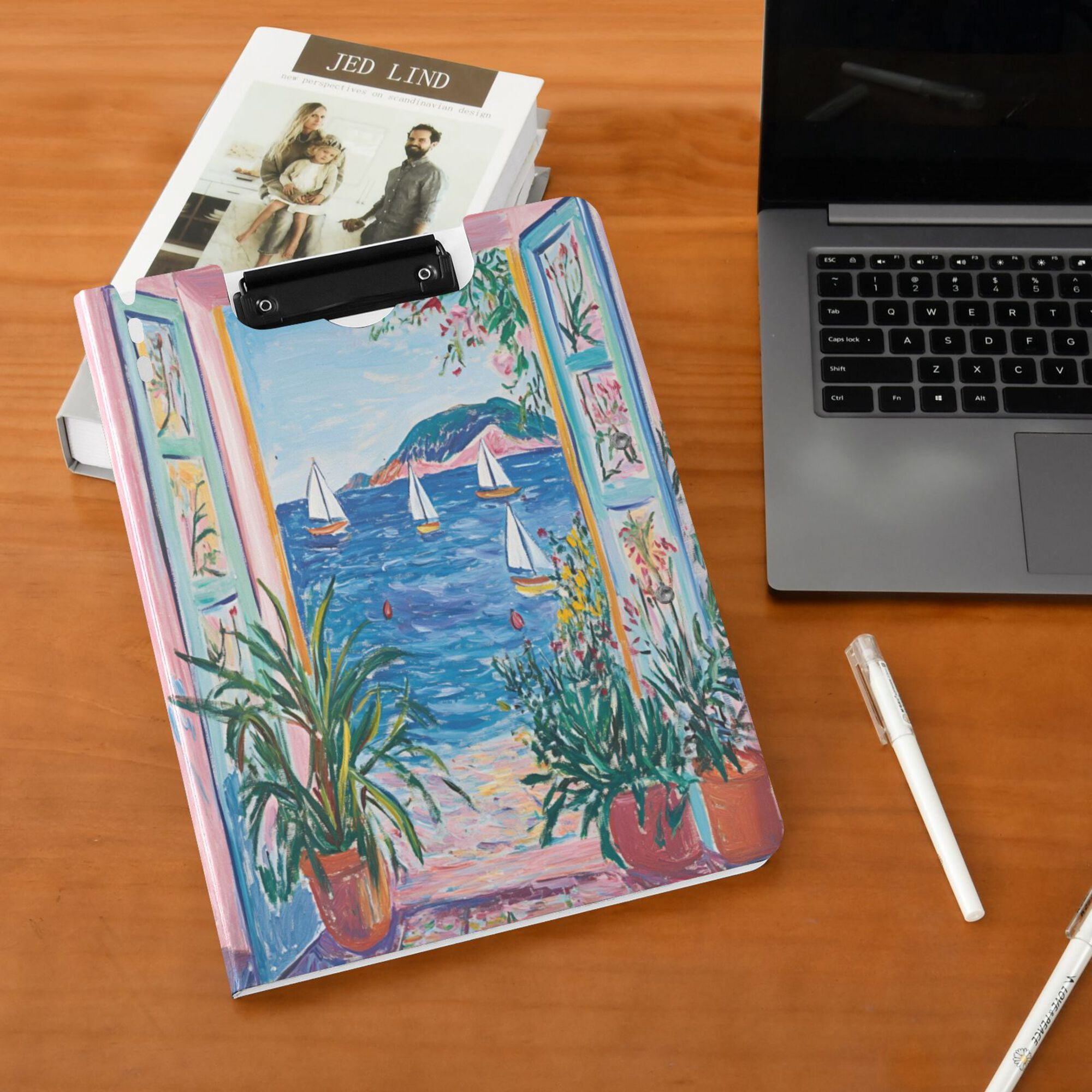 FORMRS A4 Clipboard Folder with Pen Holder Horizontal Foldable School Office Binder, Seaside Door