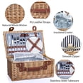 thumbnail image 4 of Wicker Picnic Basket Set for 2 Persons Large Willow Hamper with Insulated Cooler Compartment and Cutlery Service Kit, Classic Stripe Grey, 4 of 6