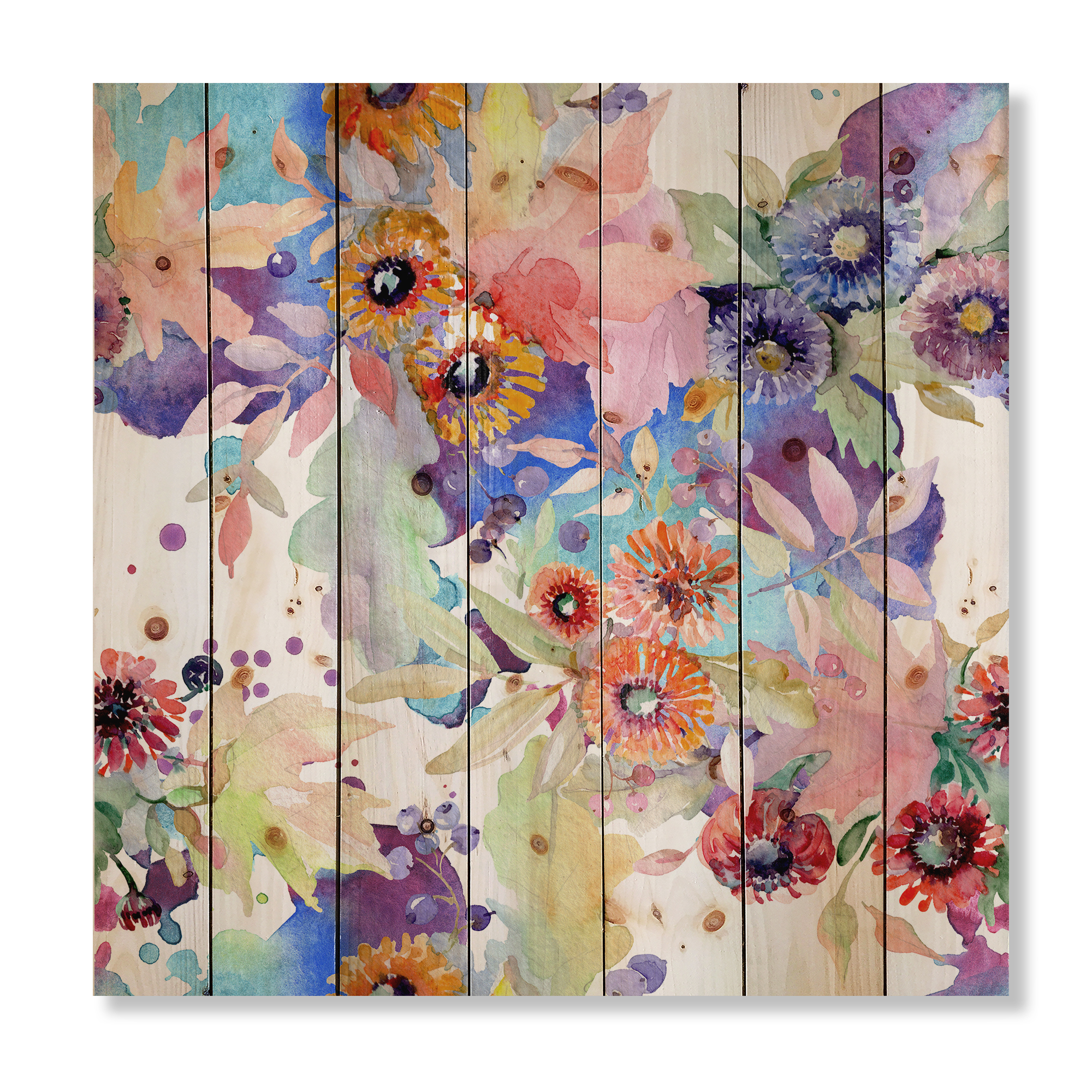 Designart 'Abstract Bouquet Floral Botanical Flowers' Modern Print on Natural Pine Wood