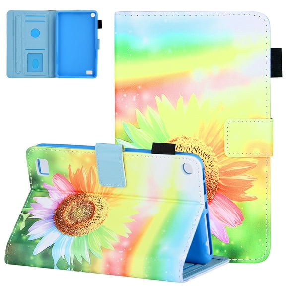 Fire 7 Case (9th/7th/5th Generation, 2019/2017/2015 Released), Alltyech Slim Shell PU Leather Lightweight Auto Sleep Wake Smart Cover Kickstand Case for Amazon Fire 7 7-inch Tablet, Sunflower