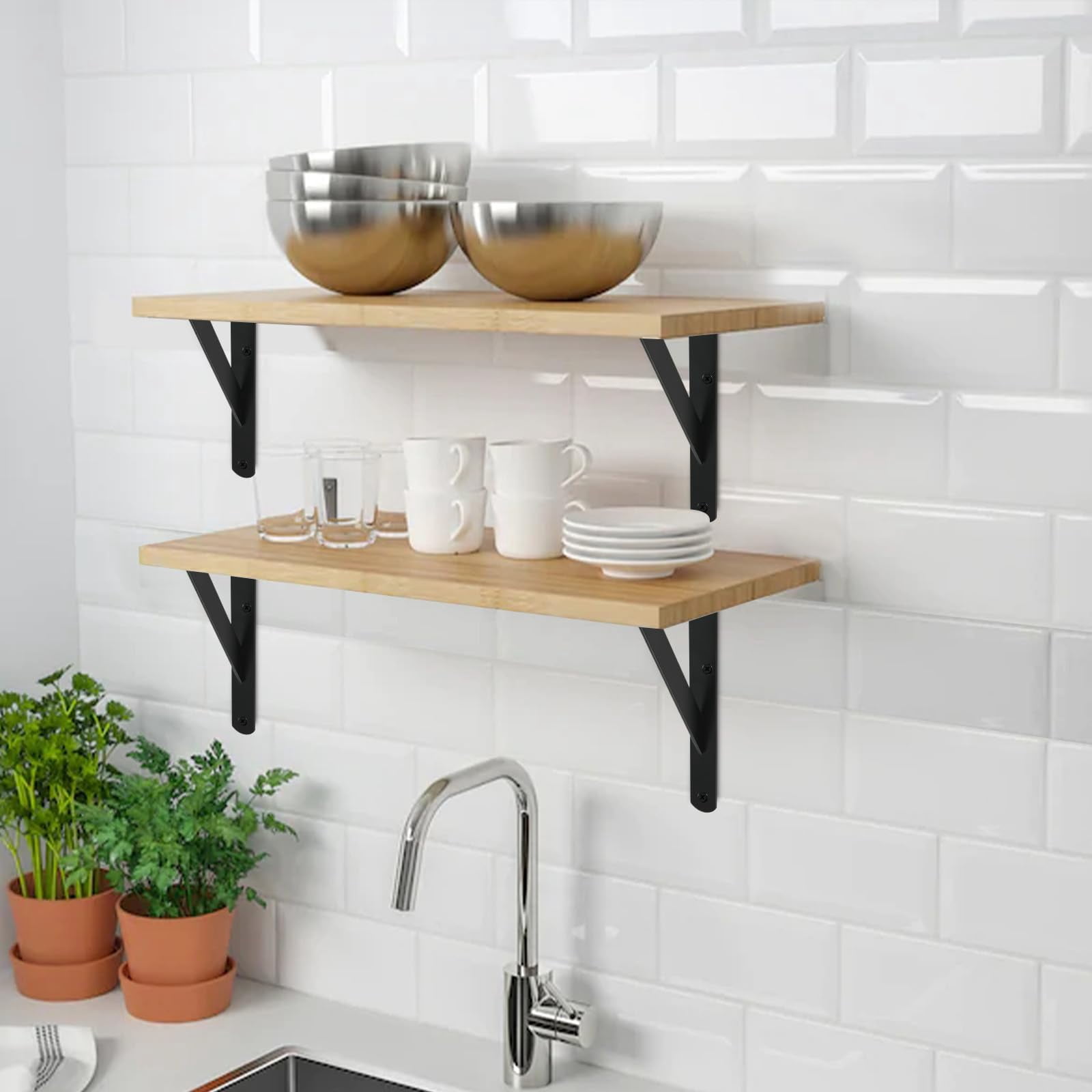 12 Pack L12 X H 8" Black Heavy Duty Shelf Brackets With Screws Metal Support Angle For Shelves L Floating Diy