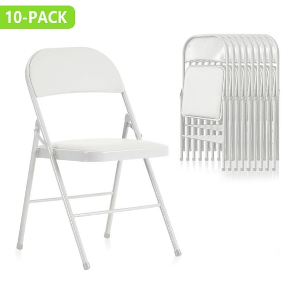 ELMERTON 10 Pack White Folding Chairs with Padded Cushion and Back, Portable Heavy Duty Metal Frame Commercial Seat with 350-LBS Capacity, Foldable Indoor Outdoor Chairs for Office Party Event