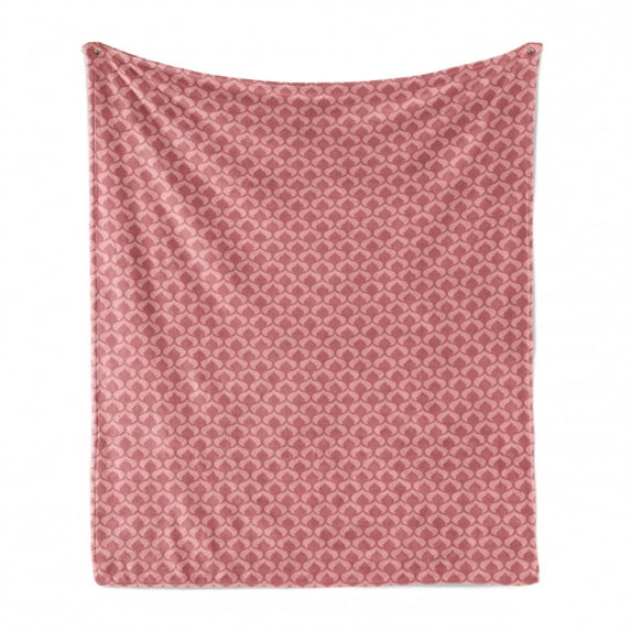 Abstract Soft Flannel Fleece Throw Blanket, Simplistic and Ornamental Illustration of Round Symmetric Motifs, Cozy Plush for Indoor and Outdoor Use, 60" x 80", Dried Rose and Pale Pink, by Ambesonne