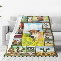 Cute Cow Print Blanket Animal Flower Throw Blanket Ultra-Soft Flannel Blanket for Couch Sofa Bed for Teens Adults 50"x60"