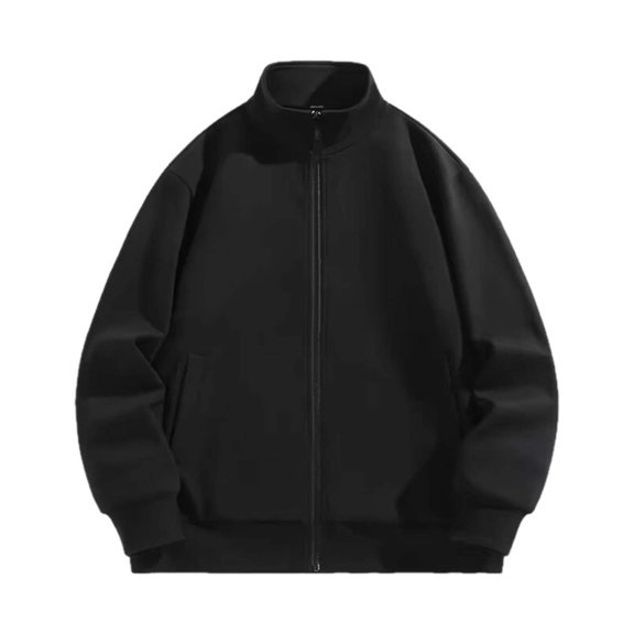 Wuxian Womens Unisex Jacket Oversized Long Sleeve Solid Color Lightweight Plus Size Sweatshirt Stand Collar Casual Zip Up Outerwear With Pockets Athletic Outwear,Black,L