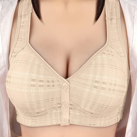 Rigardu Hot Sale!! 2025 New Daisy Bras for Women No Underwire Front Closure Comfort Senior Wireless Snap Closing Bra Womens Underwear Bra Thin Front Buckle Up No Rim Tank Top Bra Beige 100C
