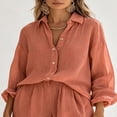 thumbnail image 3 of Morttic Women's 2 Piece Long Sleeve Button Down Shirt & Wide Leg Pants Set – Elegant Solid Color Casual Work Outfit Orange，XL, 3 of 6