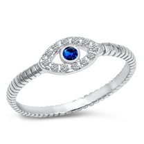 CHOOSE YOUR COLOR Boho Evil Eye Blue Simulated Sapphire Ring .925 Sterling Silver CZ Female Size 12