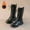 Black-Plush Lined, variant on Xfvqtps Girls Mid Calf Boots Lace up Side Zipper Chunky Sole Flatform Low Heel Leather Fashion Ankle Boots Black