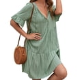 thumbnail image 4 of Txlixc Vestido suelto de manga corta para mujer con versión de línea A, ropa de verano con cuello en V de color sólido de estilo simple Txlixc Estilo de ocio, 4 of 6
