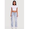 thumbnail image 2 of Women's Star Applique Acid Wash Straight Leg Cargo Jeans, 2 of 5