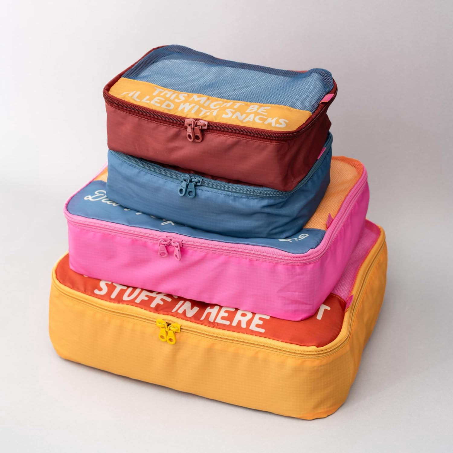 4-Piece Packing Cube Set – Polyester & Mesh Foldable Luggage Organizers – 1 Large (14.2"x11.2"x4") + 1 Medium (12.2"x9.2"x3.5") + 2 Small (9.2"x6.2"x3") – Bits and Bobs