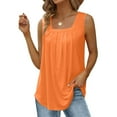 thumbnail image 4 of Duoif Womens Tank Tops, Summer Tank Tops for Women 2025 Loose Fit Pleated Square Neck Sleeveless Shirt Curved Flowy Vest Basic Cotton Tee Womens Shirts Orange L, 4 of 9