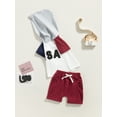 thumbnail image 3 of Bagilaanoe 4th of July Clothes for Toddler Baby Boys Short Sleeve Letter Print Hooded Tops + Shorts 6M 12M 18M 24M 3T Kids Independence Day Outfits 2pcs Short Pants Set, 3 of 9