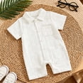 thumbnail image 2 of Vdoaml Baby Boy Short Sleeve Bodysuit Infant Button Down Cute Romper Newborns Summer Jumpsuit With Crotch Snap 6-12 Months White, 2 of 4