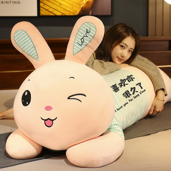 130cm Giant Rabbit Plush Toy Soft Stuffed Lying Bunny Pillow Cartoon Animal Doll Sleeping Pillow Cushion Home Decor Kids Gift