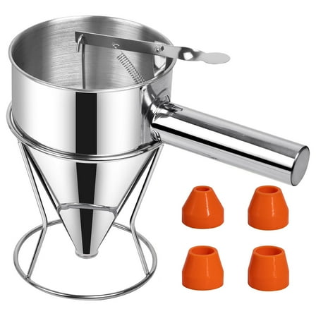 Auckpure Commercial-Grade Stainless Steel Pancake Batter Dispenser - Heavy Duty, 5 Multi-Caliber Nozzles, for Pancakes, Waffles, Cupcakes, Donuts, Takoyaki (40 oz)