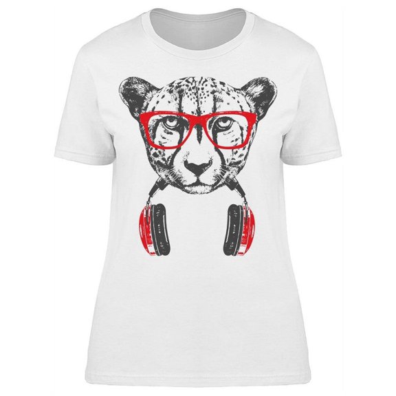 Cat Face Glasses Headphones T-Shirt Women -Image by Shutterstock, Female x-Large