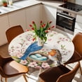 thumbnail image 3 of Birds Floral Fitted Tablecloth with Elastic Edged, Round Table Cloth for Dining Table, Farmhouse Vintage Pink Flower Leaf Waterproof Oil Proof Table Cover for Indoor Outdoor 45"-54", 3 of 8
