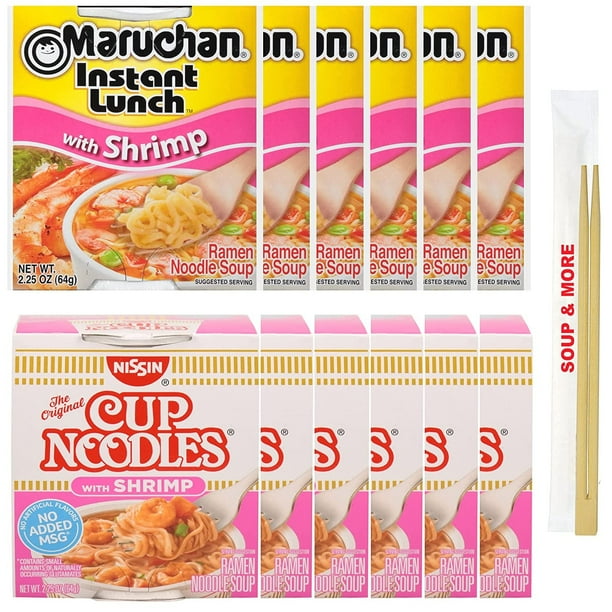 Maruchan Ramen Instant Shrimp Soup 6 Noodles Cups & 6 Nissin cup Shrimp