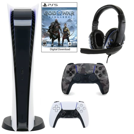 Sony PlayStation 5 Digital GOW Console with Extra Gray Camo Dualsense Controller and Universal Headset