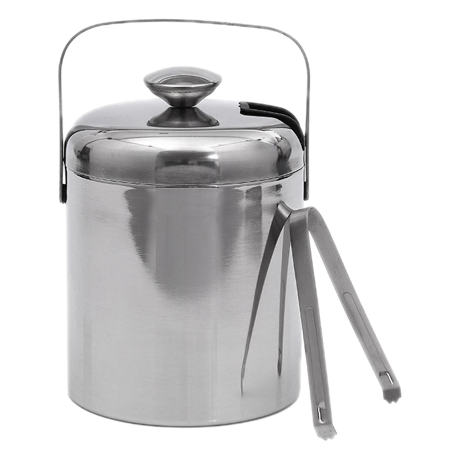 Practical Stainless Steel Ice Bucket with Tongs Liter Double Walled Insulated with Tongs and Lid Ice Container(3L)