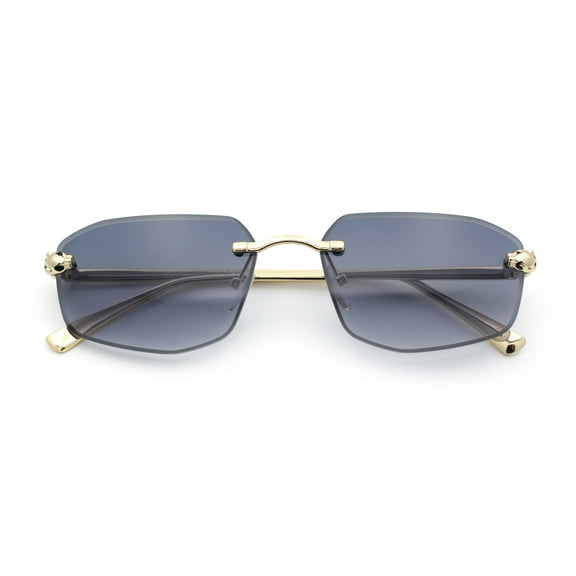 Gangster Rimless Geometric Narrow Rectangle Jaguar Hustler Sunglasses Gold - Smoke