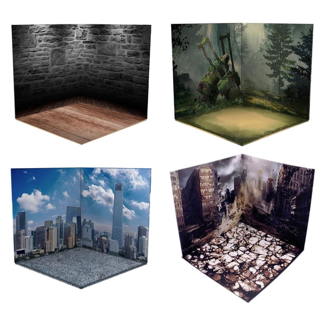 4pieces 1:12 Scale Japanese Style Backdrop Scene Display Collection Diorama Layout Storage Case for Action Figures Display Scene Hugo vitrina de fondo