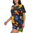 thumbnail image 2 of Bixox Women's Dinosaurs in Space Printed Pajama Set 2 Piece Lounge Set Top and Shorts Soft Pajamas, Shorts with Pockets, 2 of 7
